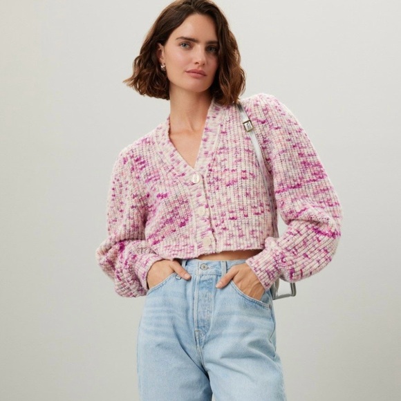 LoveShackFancy - Avignon Hand Painted Crop Cardigan | Berry Medley M - Picture 5 of 7